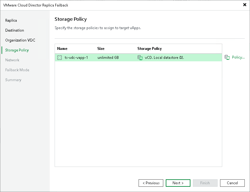 Step 5. Specify Storage Policies