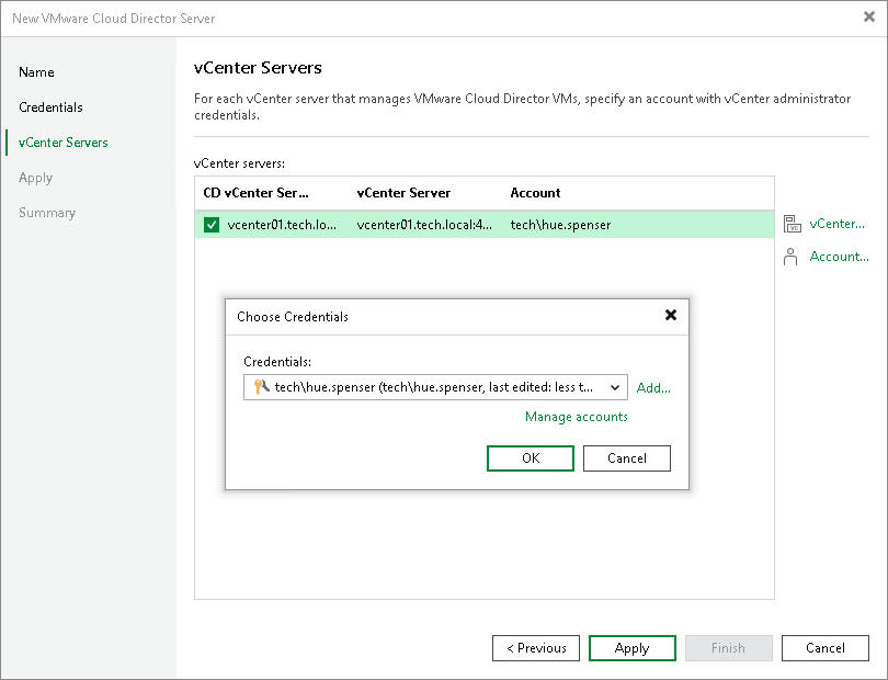 Step 4. Specify Credentials for Underlying vCenter Servers