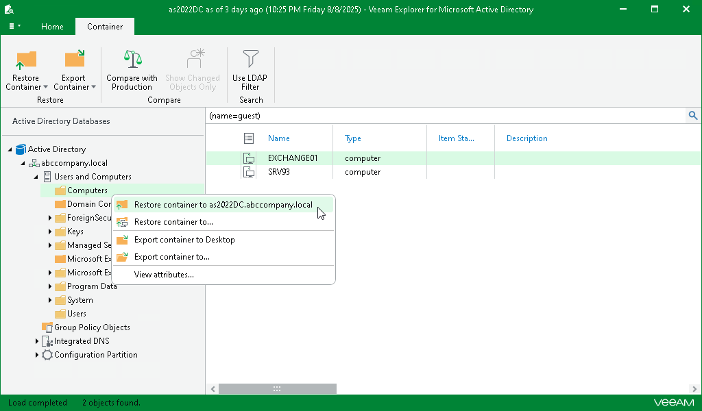 Restoring Containers