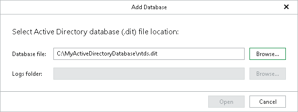 Adding Microsoft Active Directory Databases Manually