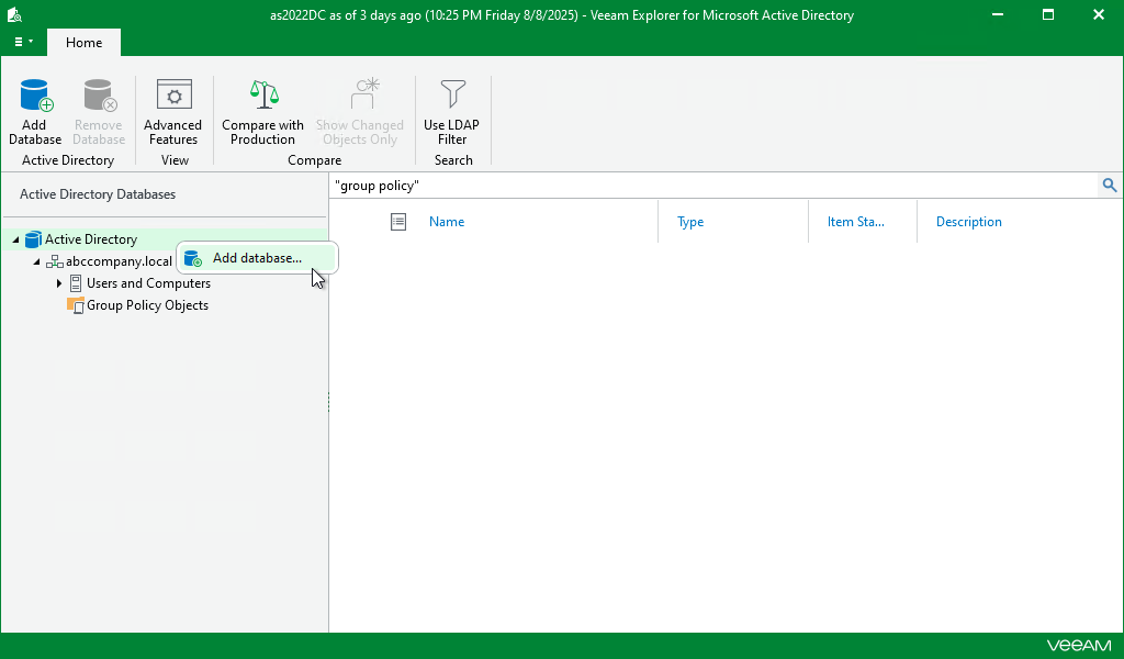 Adding Microsoft Active Directory Databases