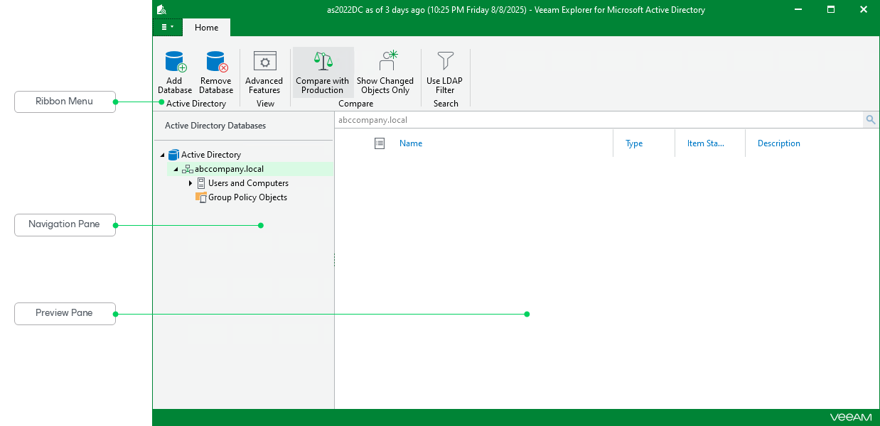 Components of Main Application Window