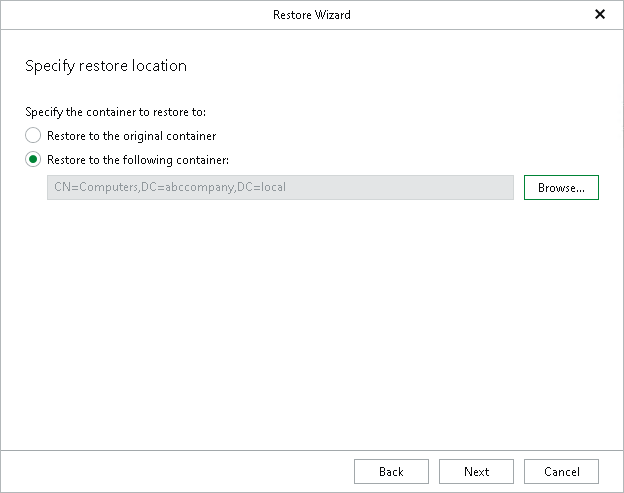 Specifying Restore Location