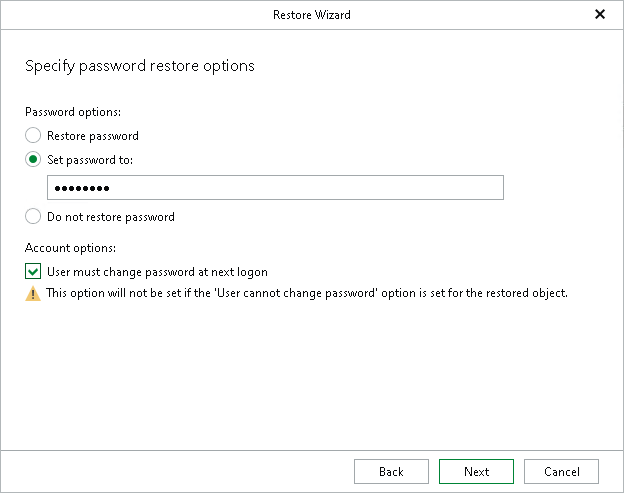Specifying Password Restore Options