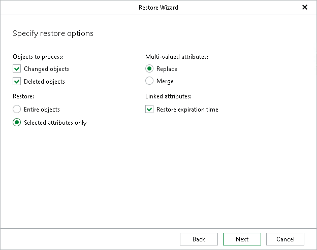 Specifying Restore Options