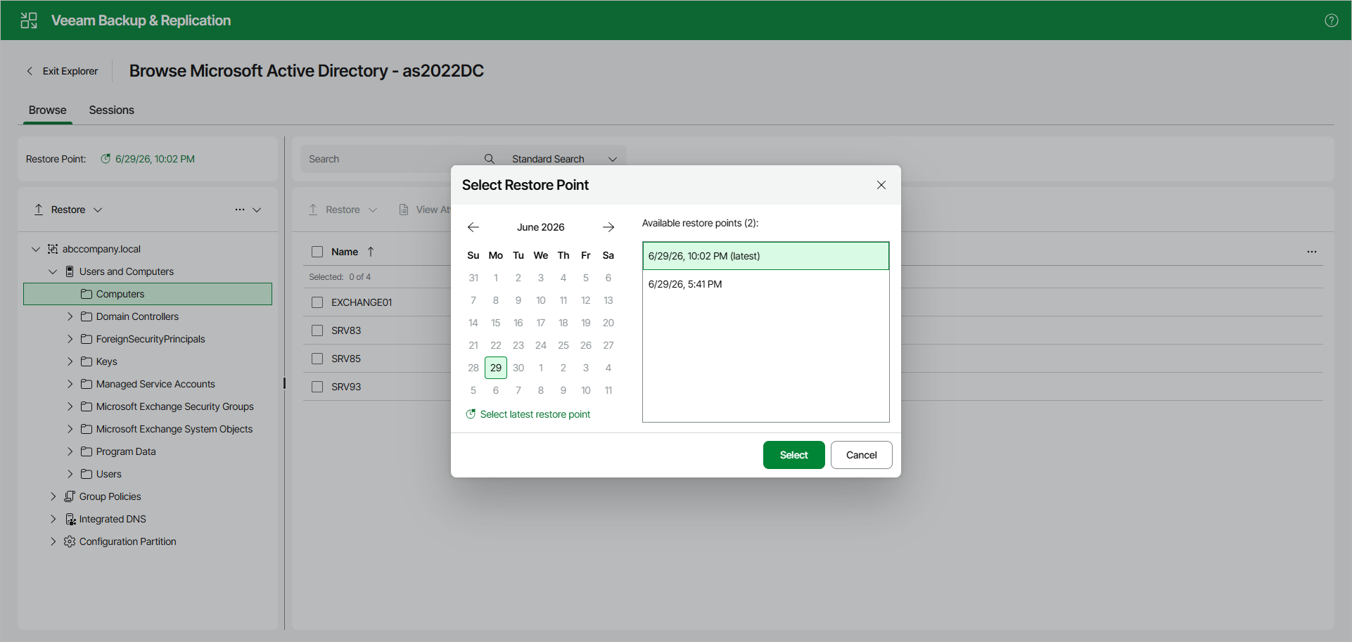 Selecting Restore Point