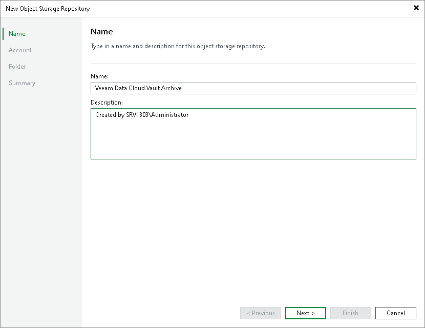 Step 2. Specify Object Storage Name