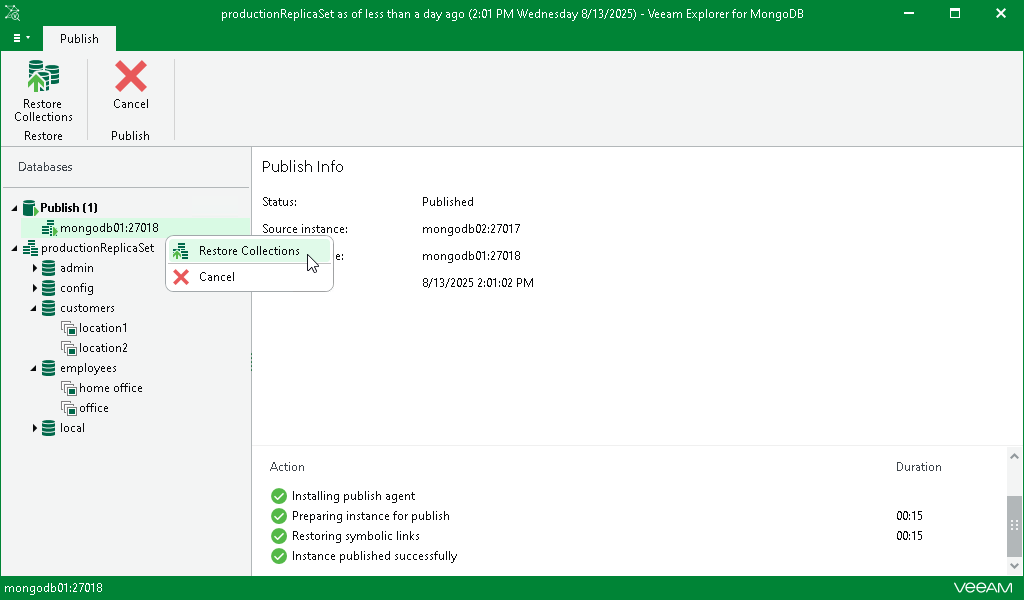 Restoring Published Databases