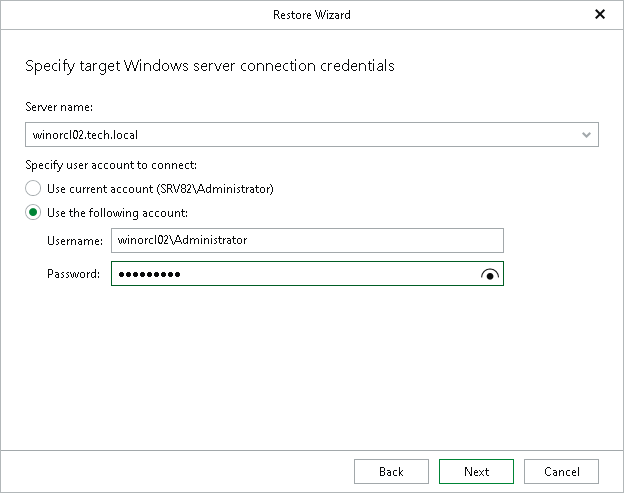 Specifying Target Windows Server Credentials