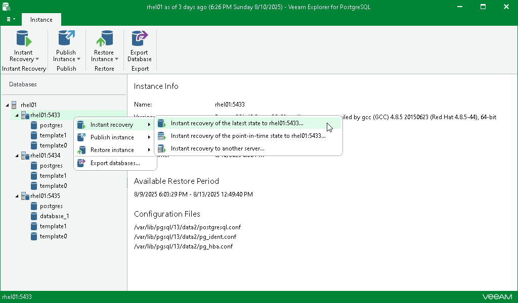 Launching Instant Recovery Wizard