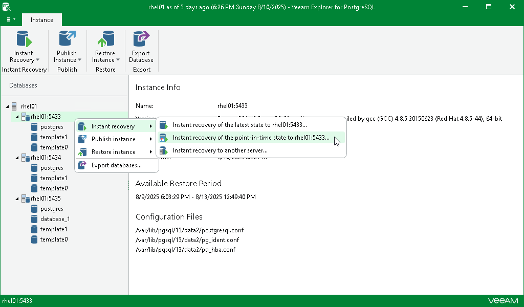 Launching Instant Recovery Wizard