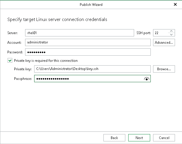 Specifying Linux Server Connection Credentials