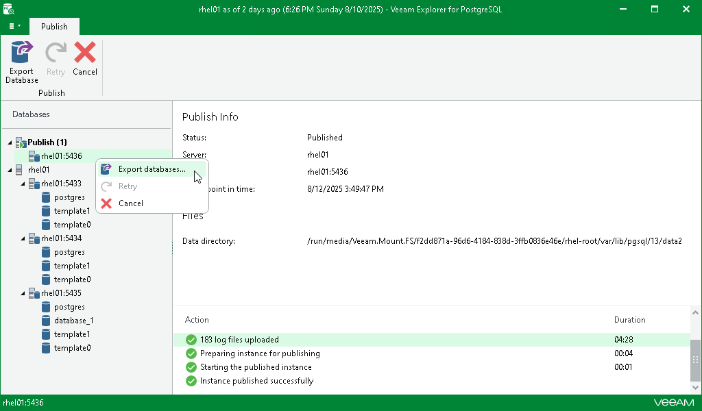 Exporting Published Databases