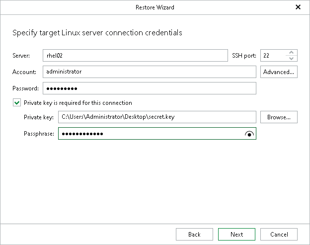 Specifying Linux Server Connection Credentials