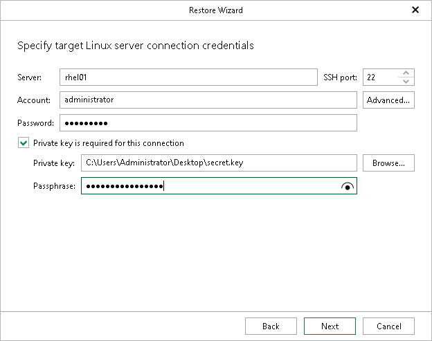Specifying Linux Server Connection Credentials