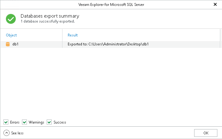 Reviewing Restore Summary Window