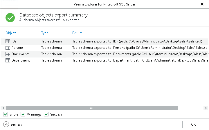 Reviewing Restore Summary Window