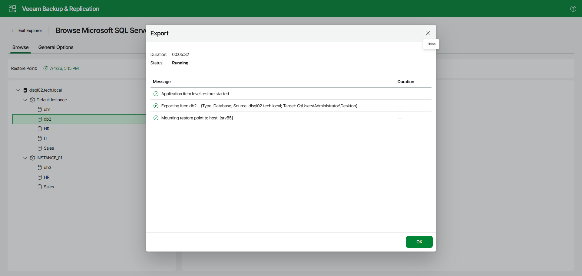 Viewing Export Session