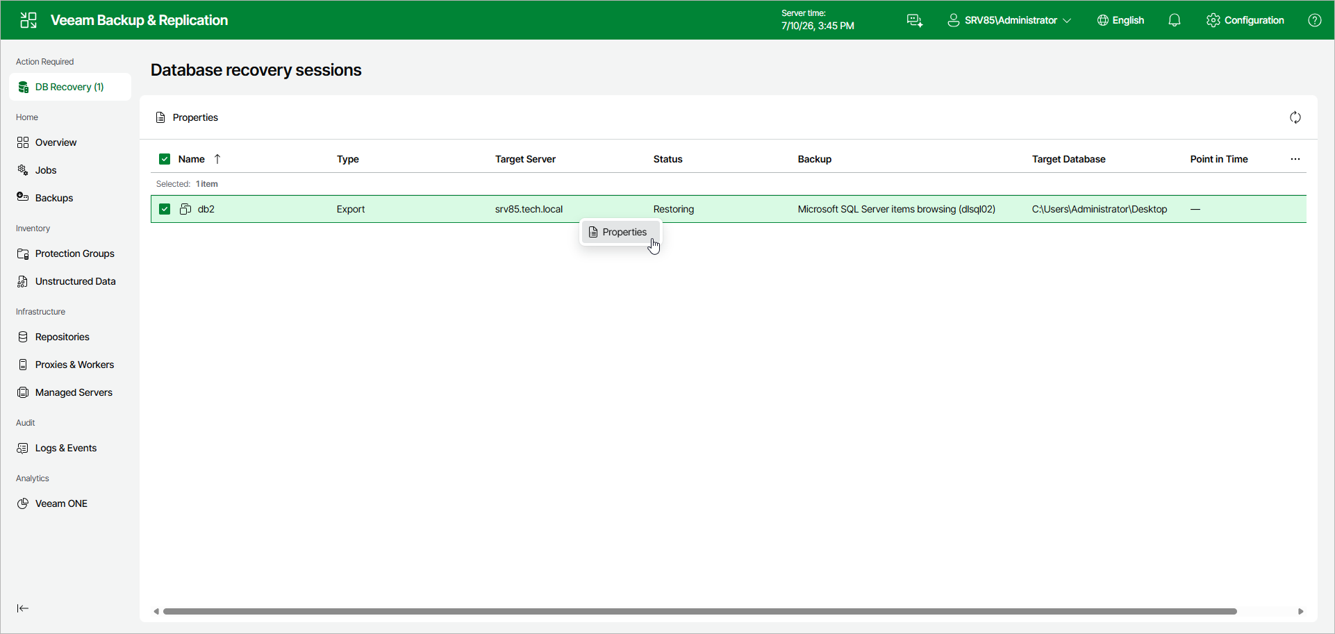 Viewing Export Session