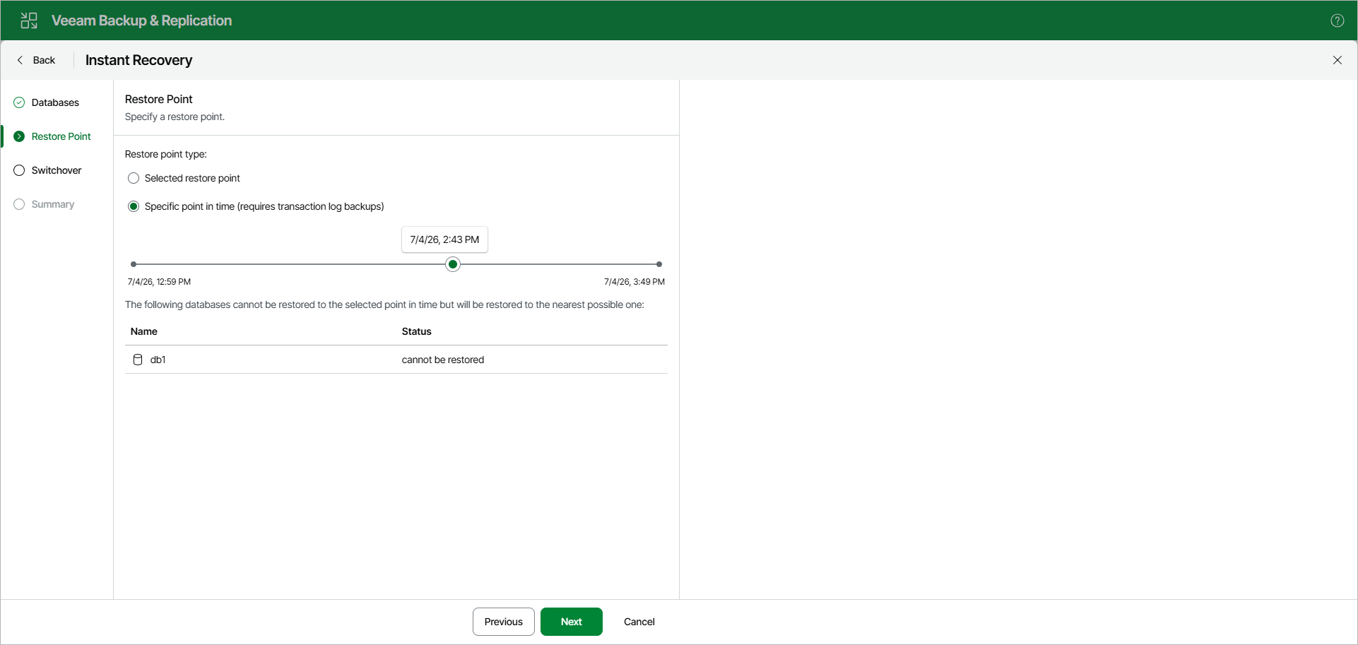 Specifying Restore Point