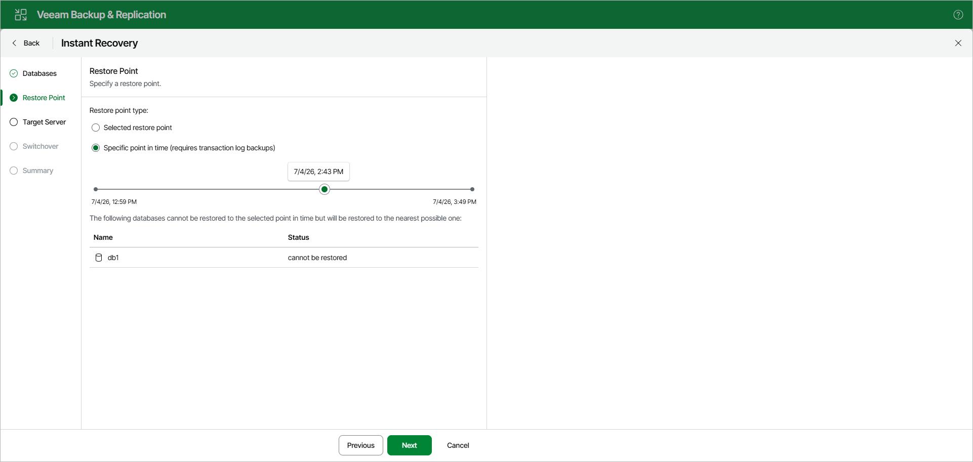 Specifying Restore Point