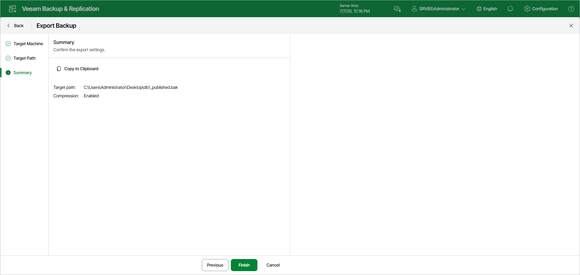 Reviewing Export Settings