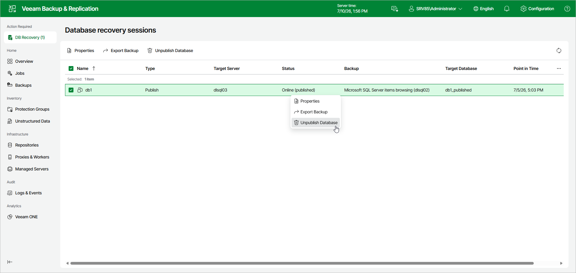 Unpublishing Databases