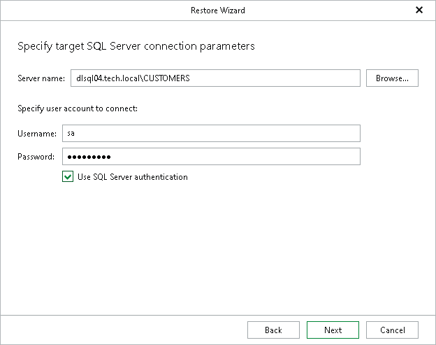 Specifying Target SQL Server