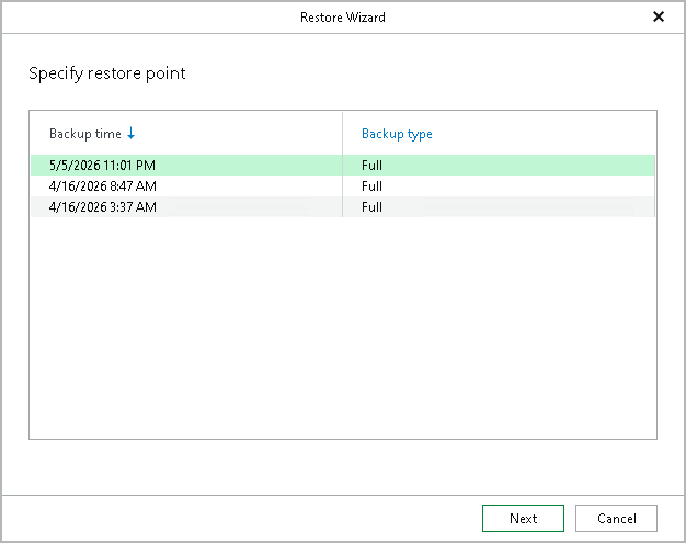 Step 2. Specify Restore Point