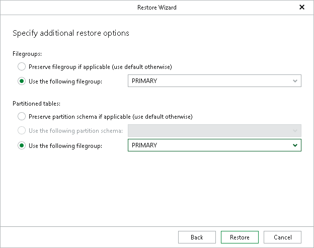 Specifying Additional Restore Options