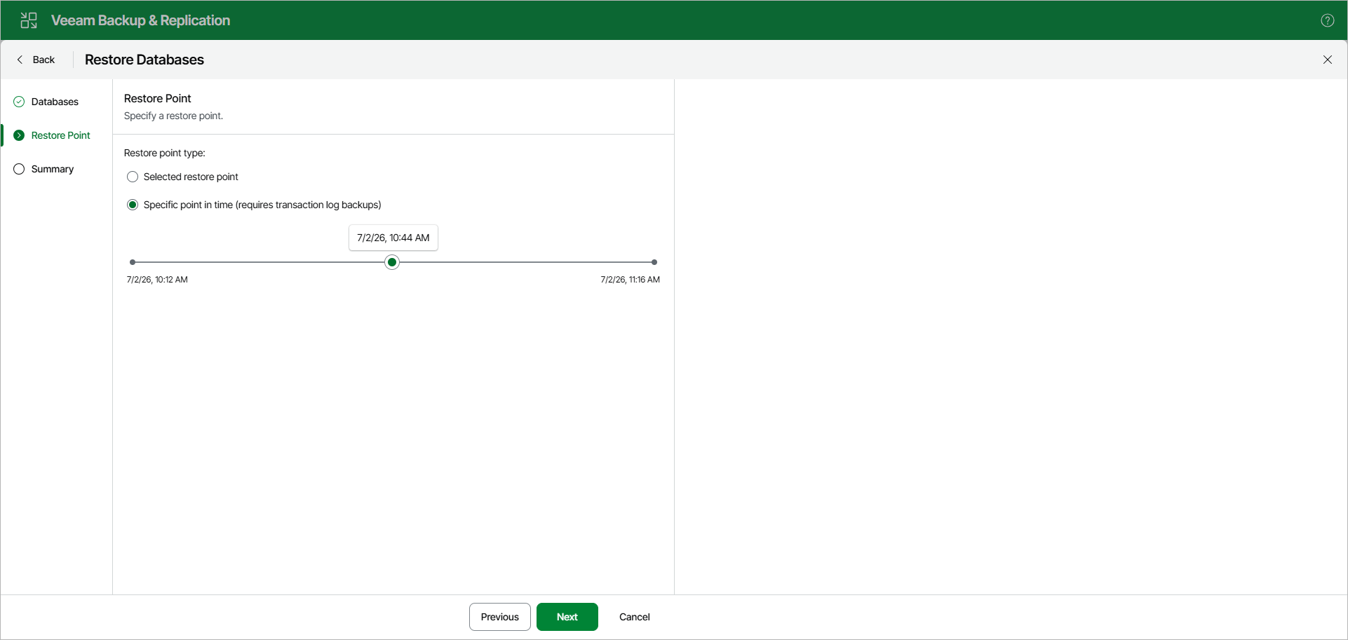 Specifying Restore Point