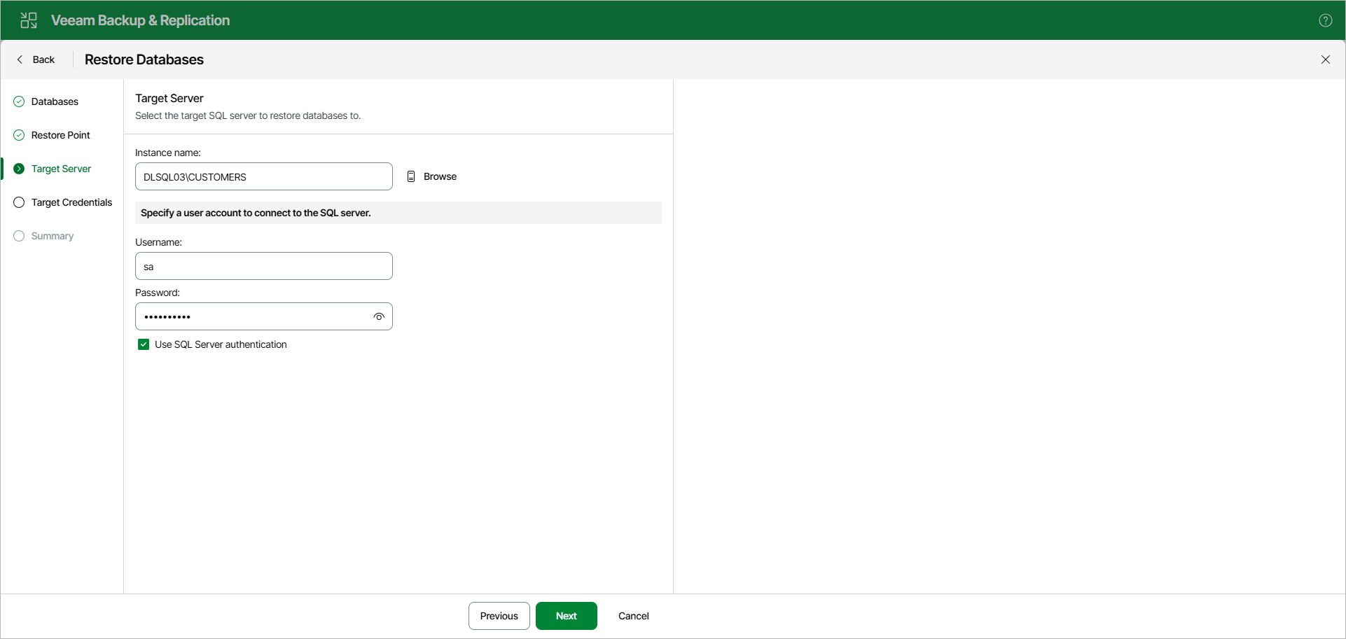 Specifying Target SQL Server