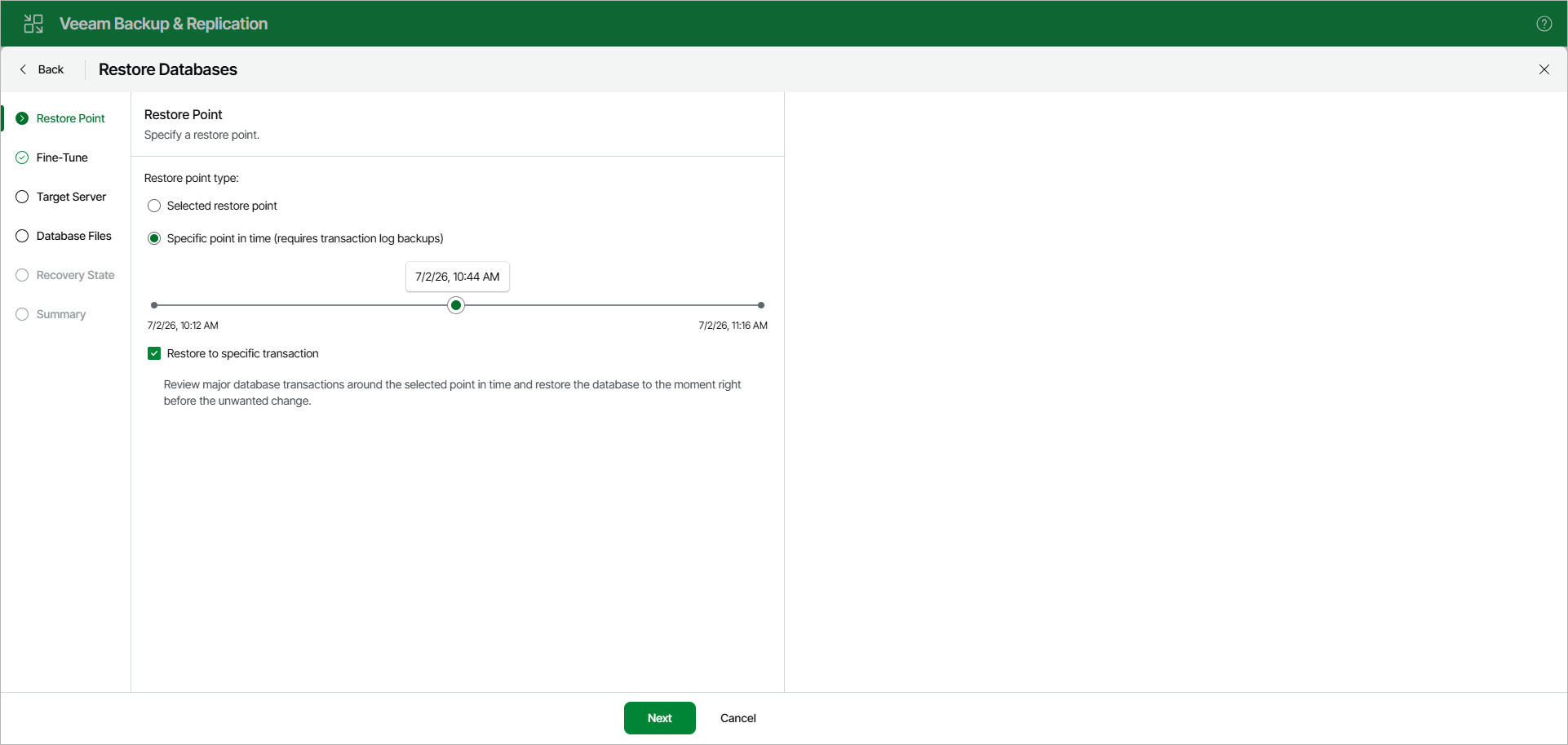 Specifying Restore Point