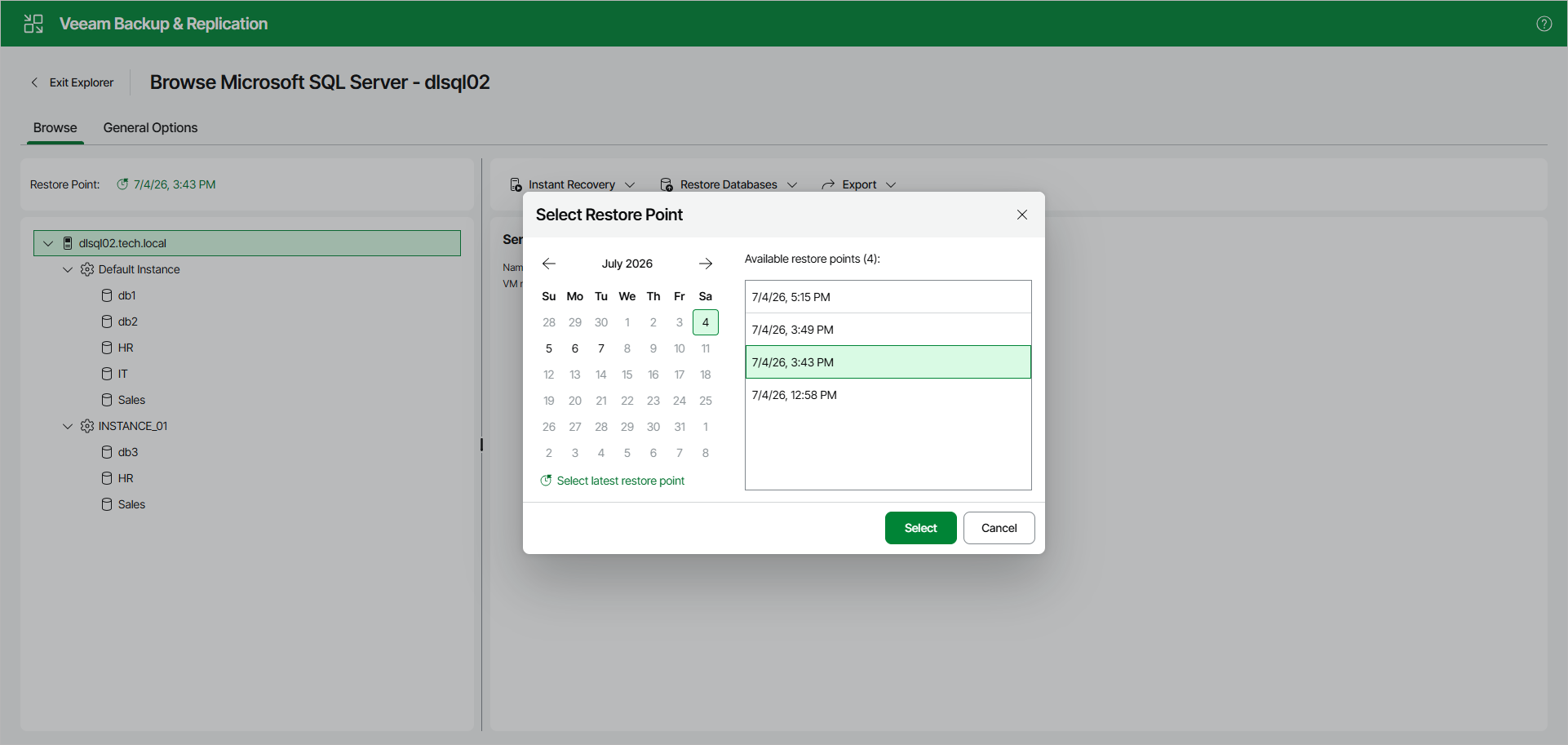 Selecting Restore Point