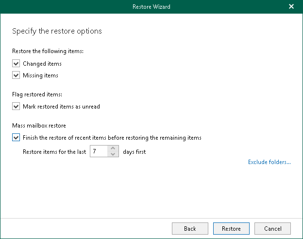 Select Restore Options