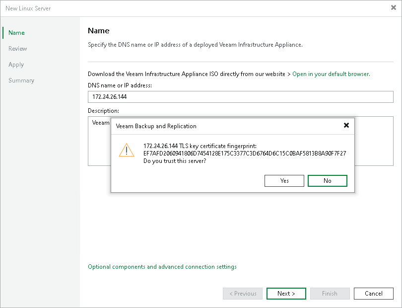 Step 2. Specify Server Name or Address