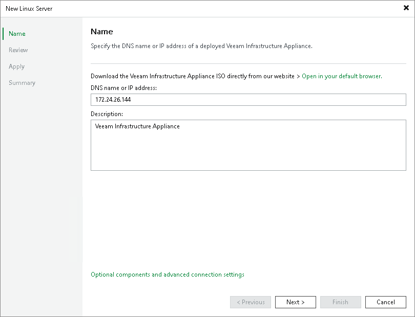 Step 2. Specify Server Name or Address