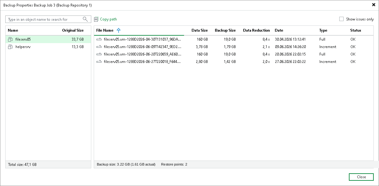 Viewing Backup Properties in Scale-Out Backup Repositories