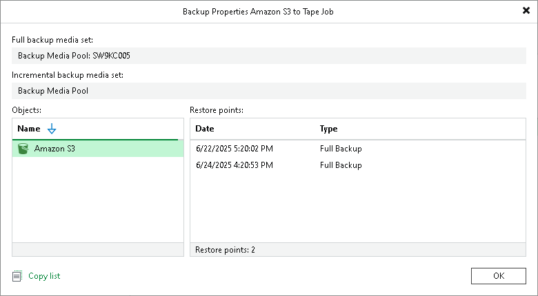 Viewing Unstructured Data Backup Properties
