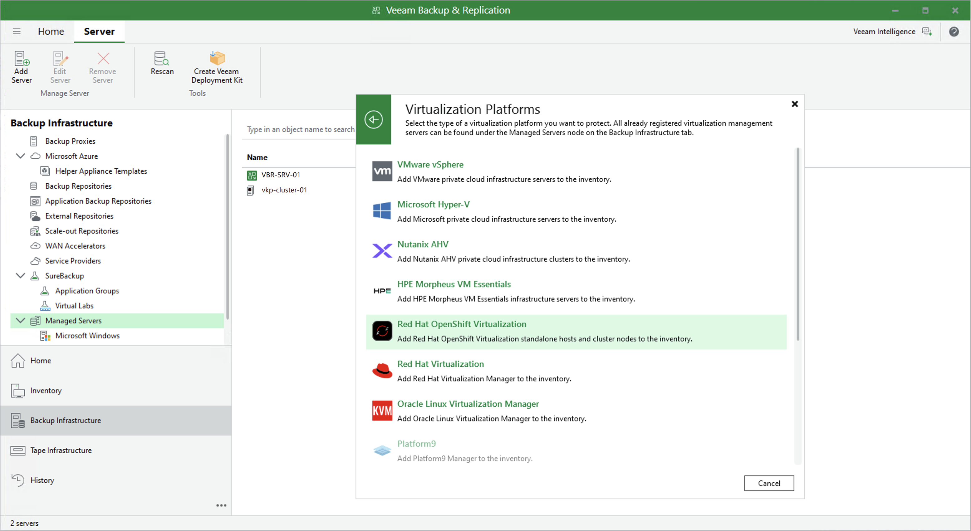 Step 1. Launch New Red Hat OpenShift Virtualization Server Wizard