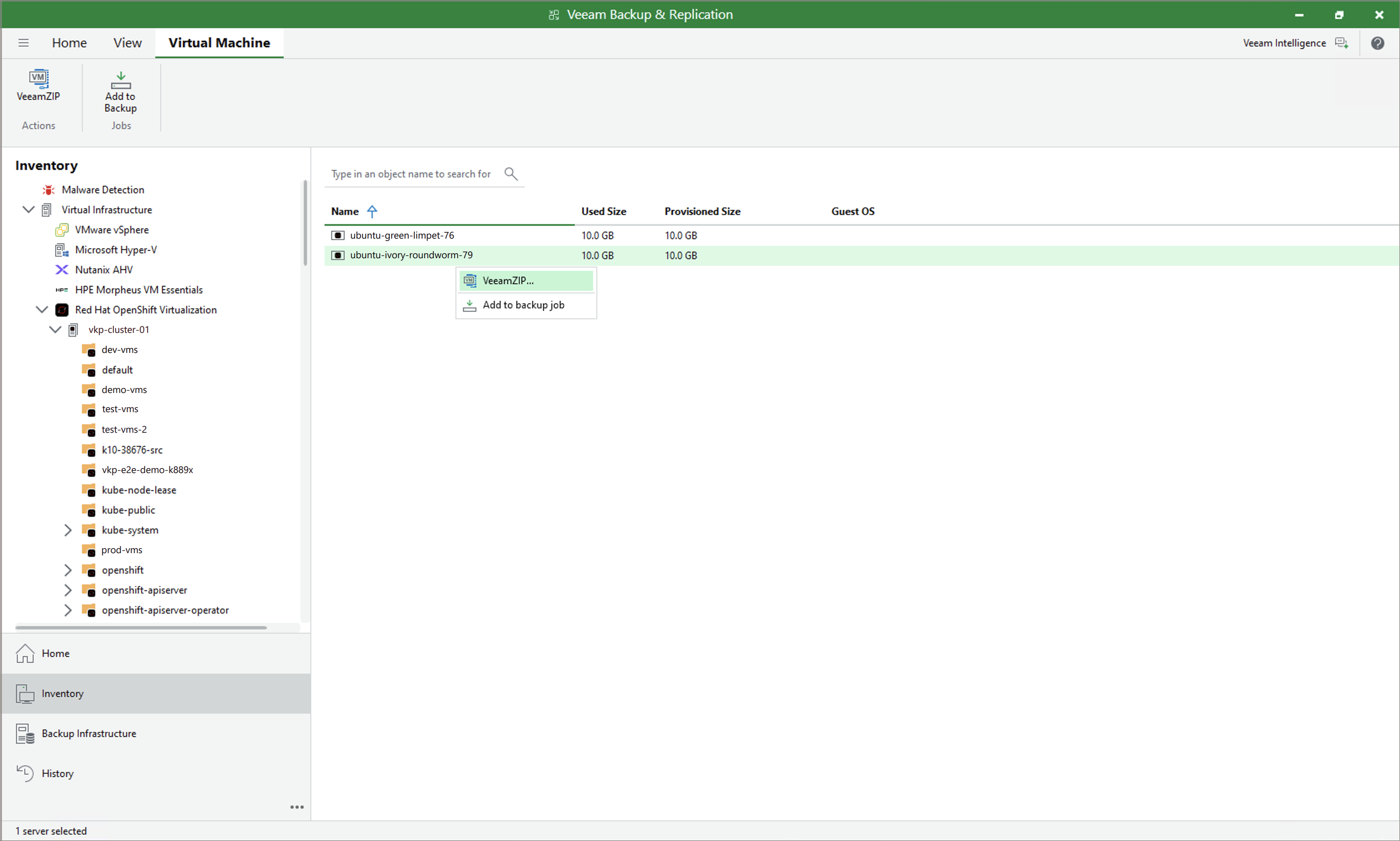Creating VeeamZIP Backups