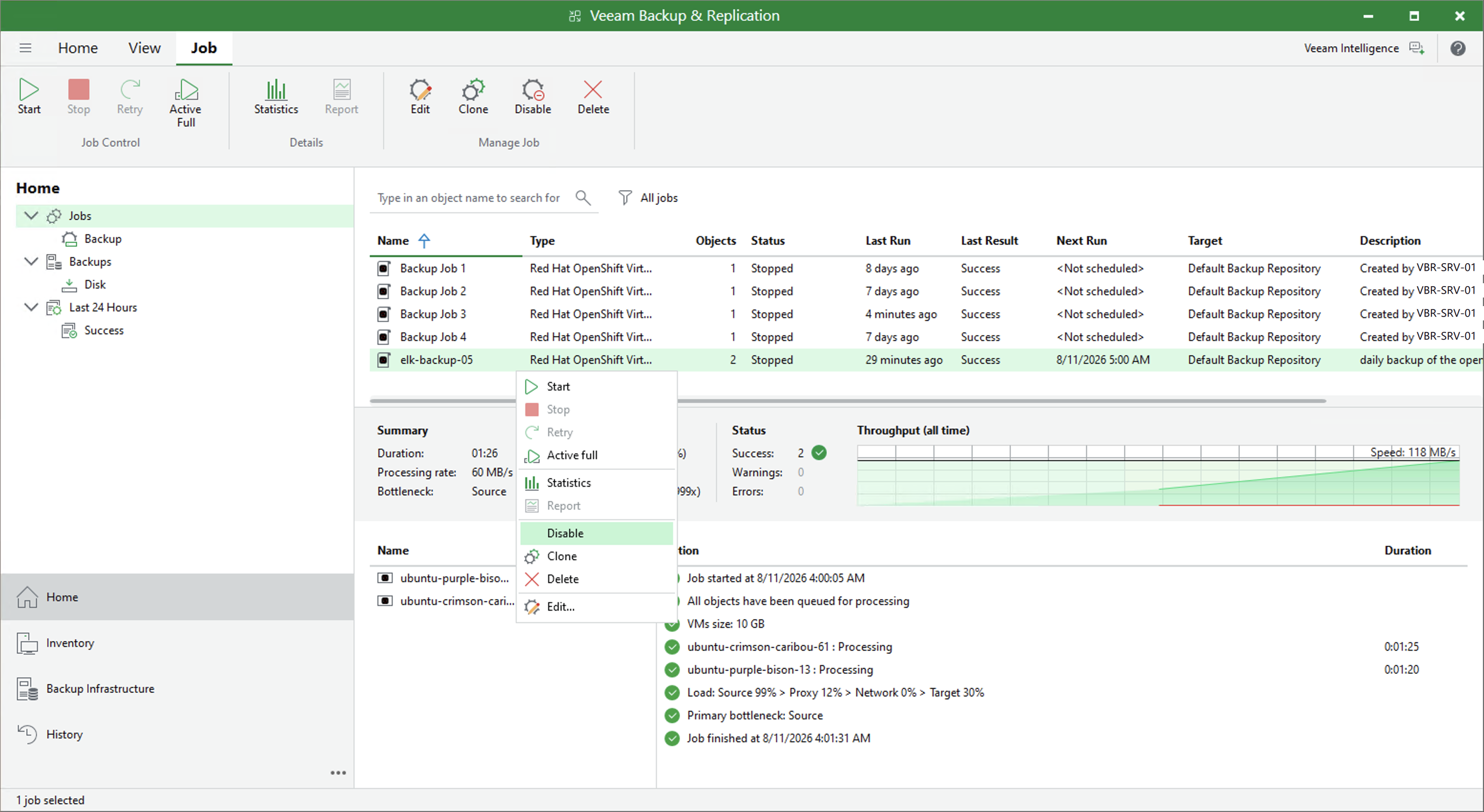 Disabling and Enabling Backup Jobs