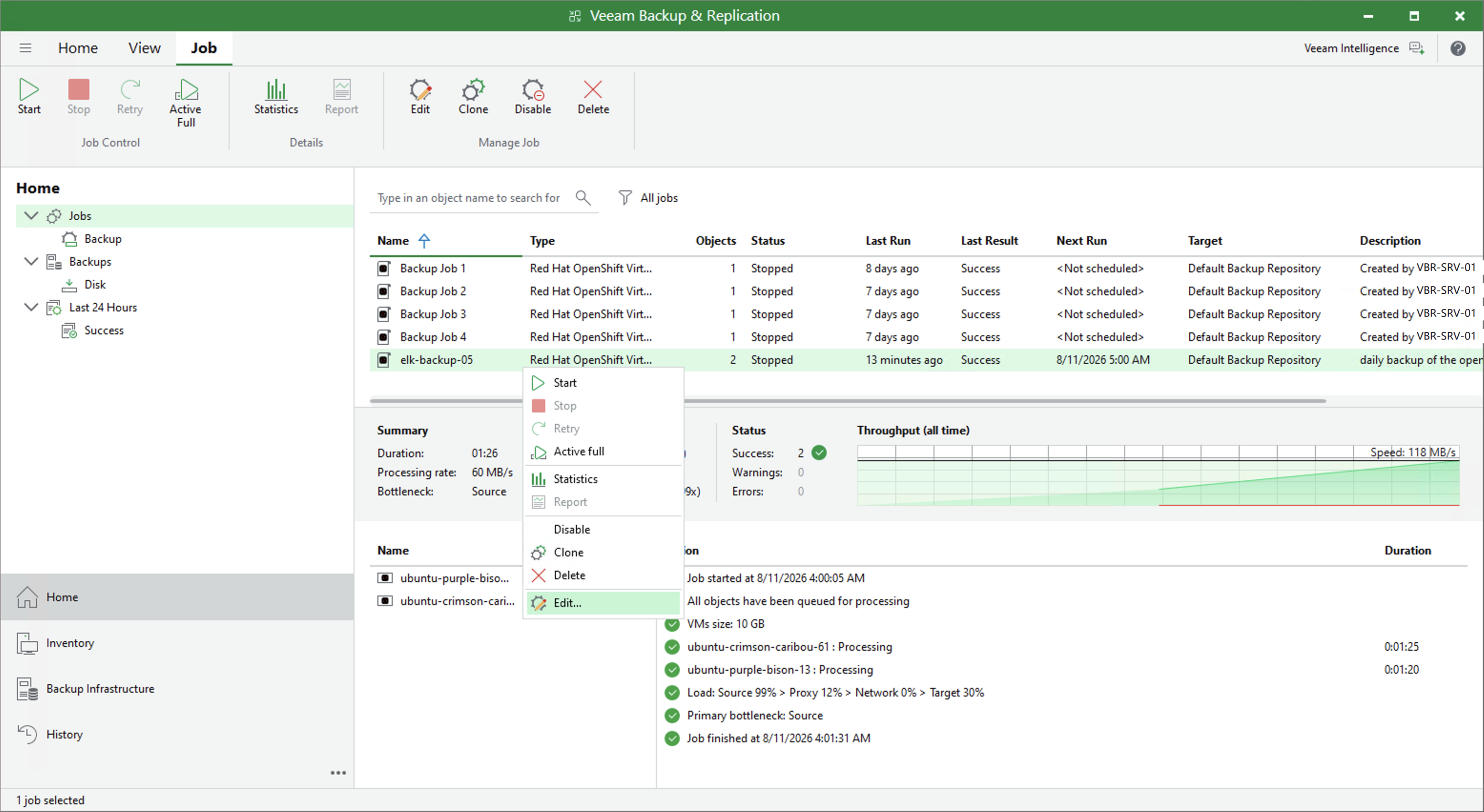 Editing Backup Job Settings