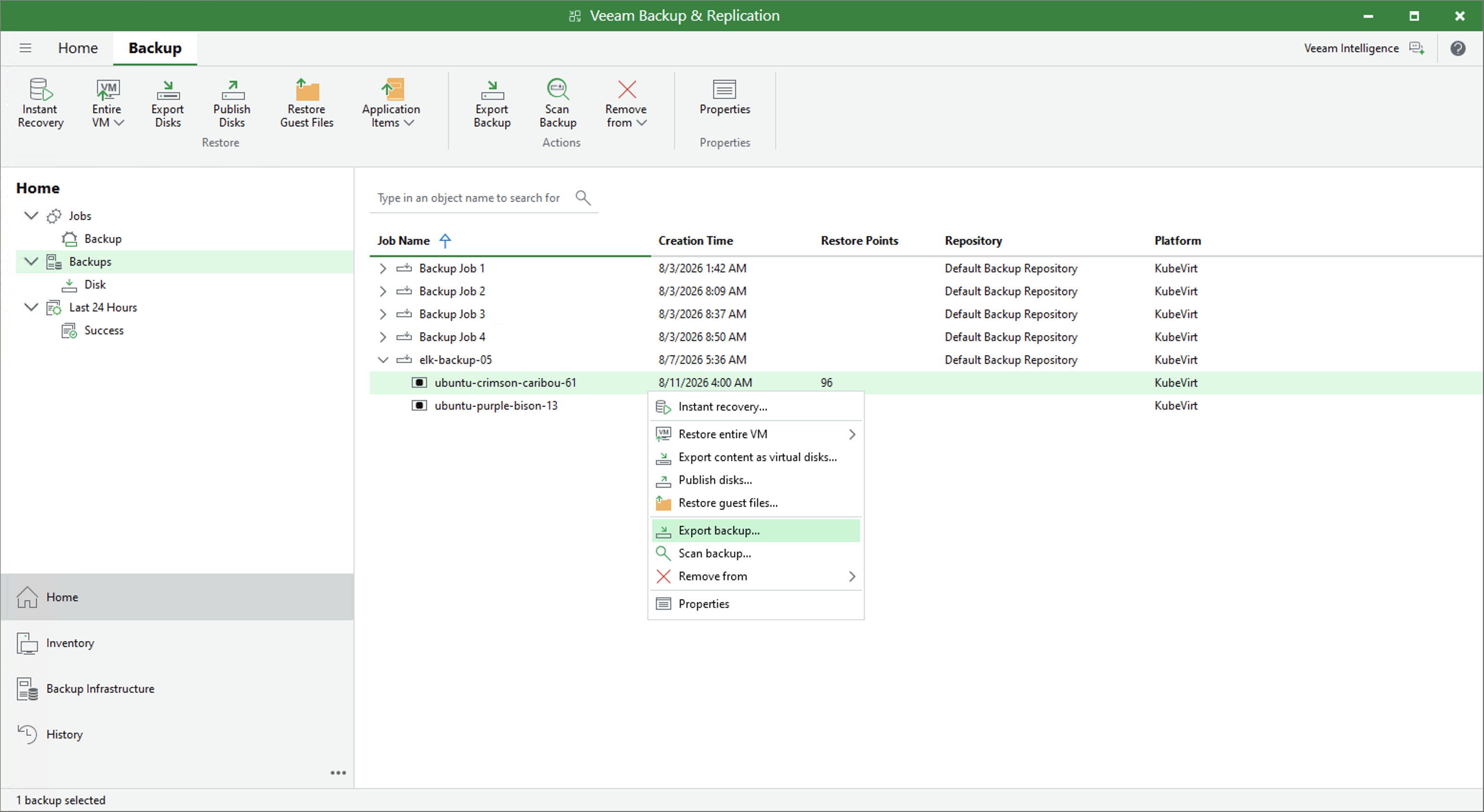 Exporting Backups