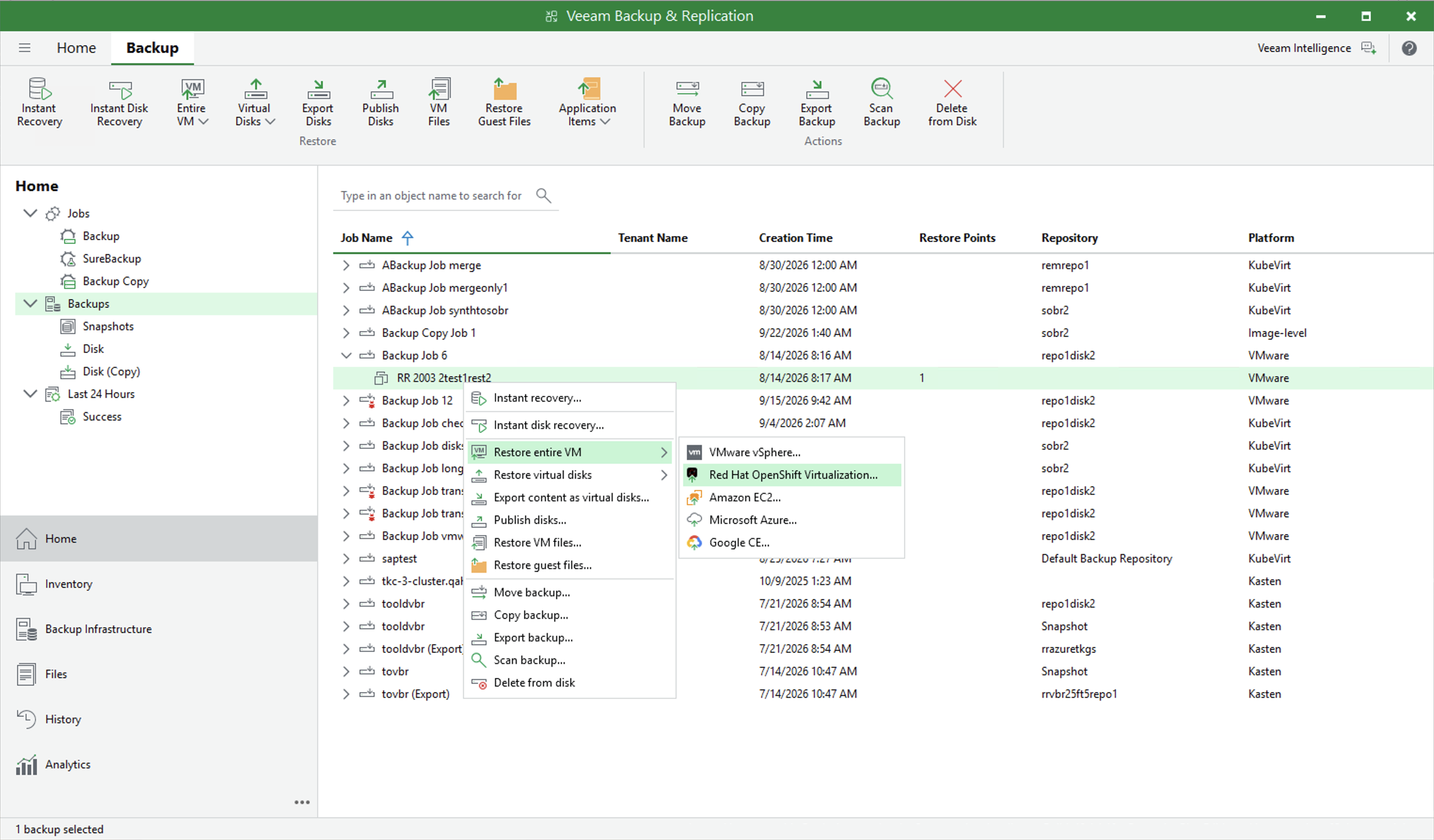 Launch Full VM Restore to Red Hat Virtualization Wizard