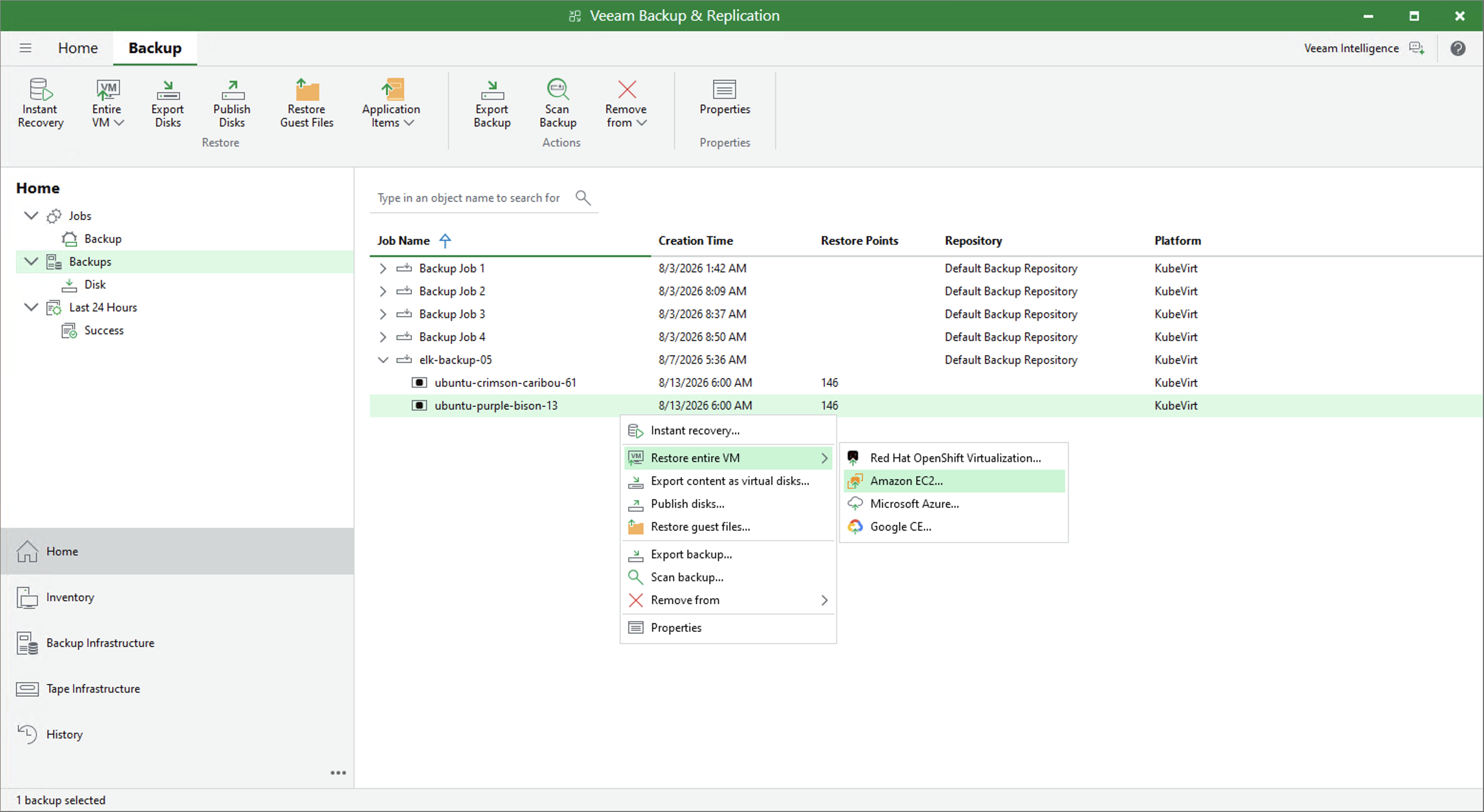 Performing VM Restore to Amazon Web Services