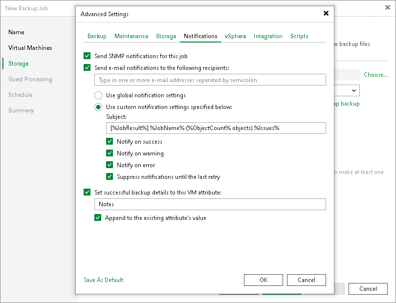 Configuring SNMP Settings for Jobs