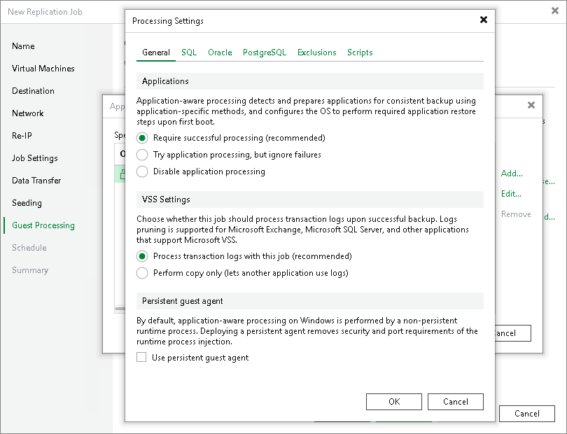 Application-Aware Processing and Transaction Logs
