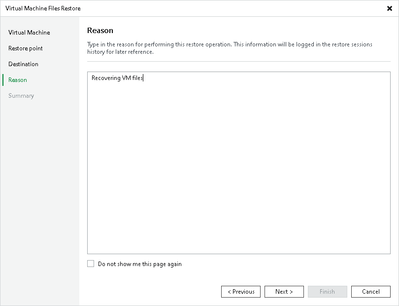 Step 5. Specify Restore Reason