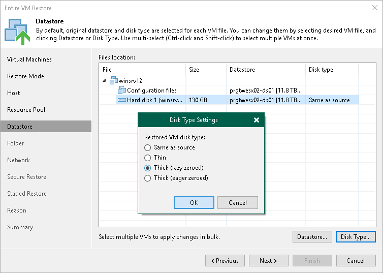 Step 7. Select Target Datastores and Disk Types